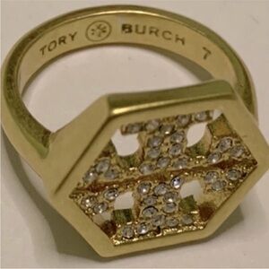 Tory Burch Gold hexagon Ring with Crystal Accents